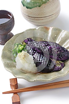 Simmered eggplants,sake, japanese food