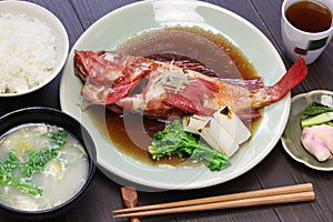 Simmered fish set meal, japanese cuisine photo