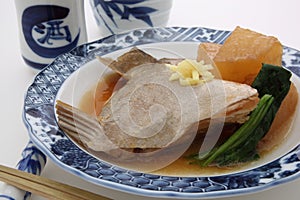 Simmered Japanese amberjack and white radish, Japanese food photo