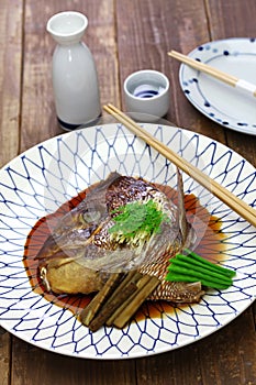 Simmered sea bream head, japanese cuisine