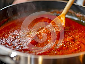 Simmering Tomato Sauce Close-Up