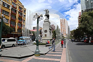 Simon Bolivar monument in Prado Street, La Paz