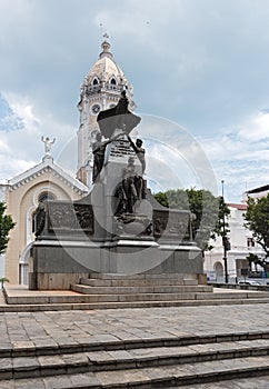 The simon bolivar monument and san francisco de asis church in casco viejo panama city