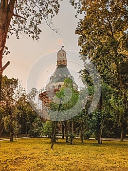 Simonov Monastery in Moscow. Landscape with tower Dulo among trees photo