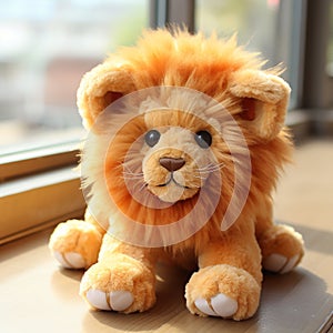 simpaticissimo piccolo peluche a forma di leone sul davanzale della finestra photo