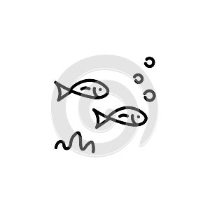 Simple fish . Hand drawn line icon . Outline of a fish concept isolated on a white background. Marine element , seafood. Vector