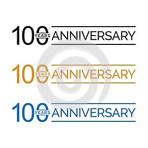 Simple 100th anniversary years logo vector. blue black gold color