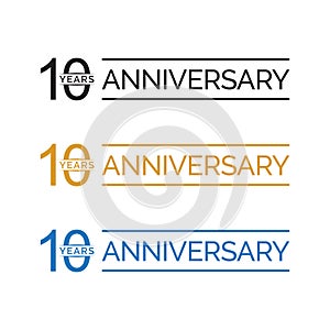 Simple 10th anniversary years logo vector. blue black gold color