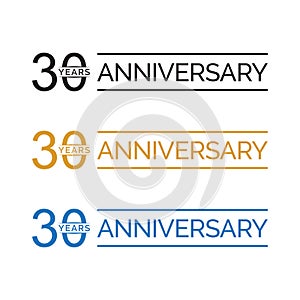 Simple 30th anniversary years logo vector. blue black gold color