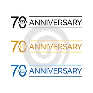 Simple 70th anniversary years logo vector. blue black gold color