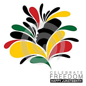 Simple abstract  flower design around a black silhouette of a woman for Juneteenth in national colors photo