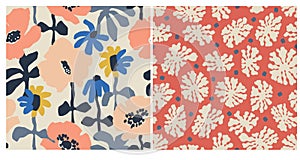 simple and abstract flower illustration seamless repeat pattern 2 design set