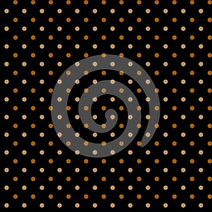 Abstract geometric seamless pattern of muted yellow orange polka dots on a black background