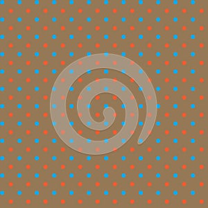 Simple abstract geometric seamless fabric pattern Blue orange polka dots on a beige light brown background