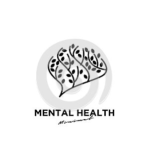 Simple abstract Mental health vector illustration logo icon design with brain and leaf tree