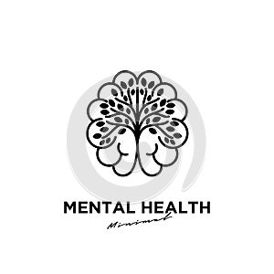 Simple abstract Mental health vector illustration logo icon design with brain and leaf tree