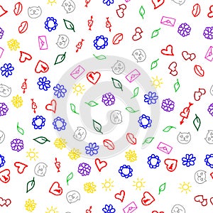 simple abstract vector pattern hearts, cats, flowers doodle background