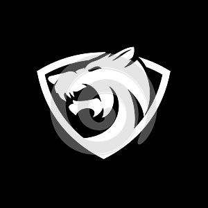 Simple and abstract wolf head and shield vector logo template