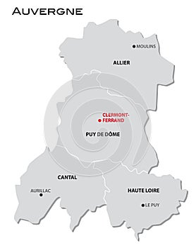 Simple administrative map of Auvergne
