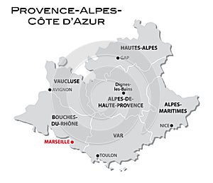 Simple administrative map Provence-Alpes-Cote d'Azur