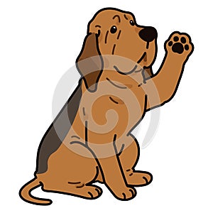 Simple and adorable Bloodhound dog illustration Waving