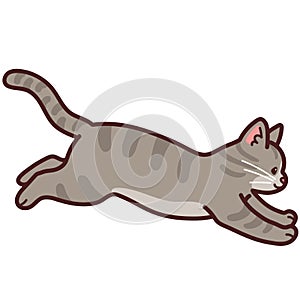 Simple and adorable Gray Tabby cat jumping outlined