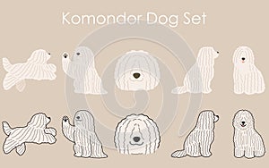 Simple and adorable Komondor Dog illustrations set