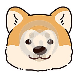 Simple and adorable outlined Akita Dog front head