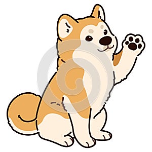 Simple and adorable outlined Akita Dog sitting and waving