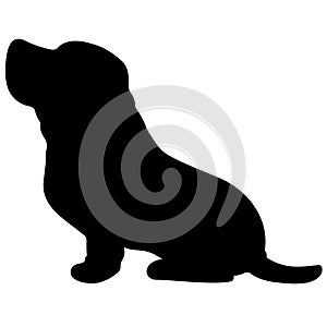 Simple and adorable silhouette of Basset Hound sitting in side view