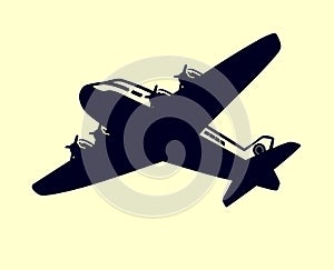 Simple airplane with propellers black and white vector photo