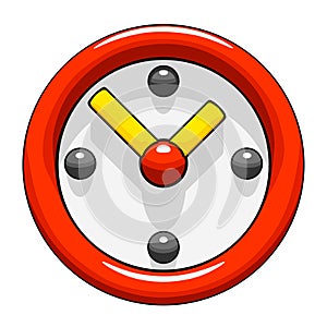 Simple analog clock icon in comic cartoon style, front view