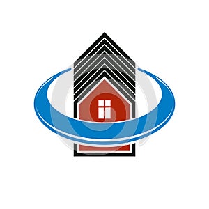 Simple architectural construction, house abstract vector symbol, can be used for branding in insurance, real estate business and