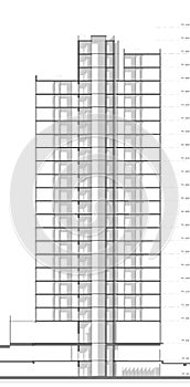 A simple architectural cross section illustration of a high rise condominium