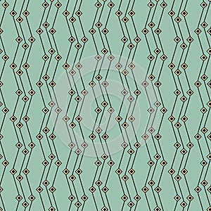 Simple art deco geometric pattern with zig zag lines and square shapes on a aqua background