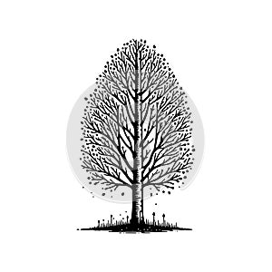 Aspen Tree Vector Icon Vintage Logo Retro Illustration Style.