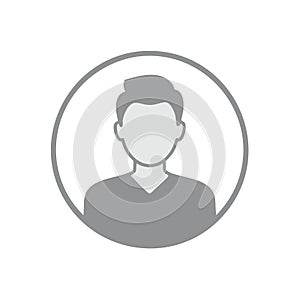 Simple avatar profile icon with silhouette of a man in a circle graphic