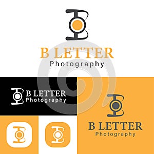 Simple B letter photography logo. Creative concept, camera icon. Minimalistic Vector Illustration. Modern logotype