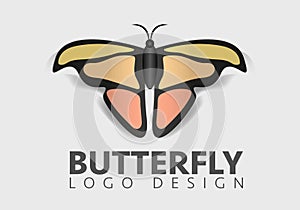 Simple beautiful butterfly vector logo design template open wings from top view