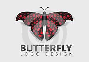 Simple beautiful butterfly vector logo design template open wings from top view