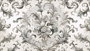 A simple beige grey floral damask seamless pattern, Ai generated image
