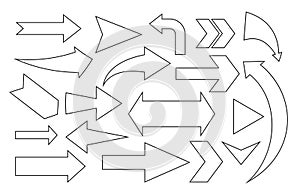 Simple black big linear arrow pointer set vector