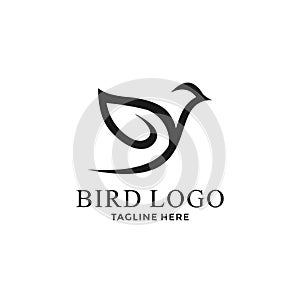 Simple black bird with wing leaf logo design