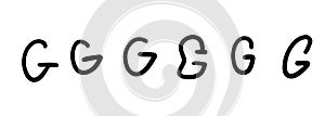 Simple black english latin G alphabet letter symbol. Vector illustration hand drawn doodle. Logo