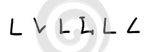 Simple black english latin L alphabet letter symbol. Vector illustration hand drawn doodle