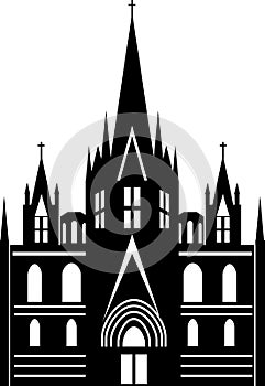 Simple black flat drawing of the CATHEDRAL OF THE HOLY CROSS AND SAINT EULALIA, BARCELONA