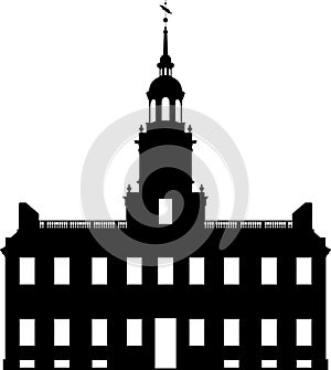 Simple black flat drawing of the INDEPENDENCE HALL, PHILADELPHIA