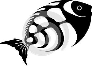 simple black graphic drawing silhouette fish, logo