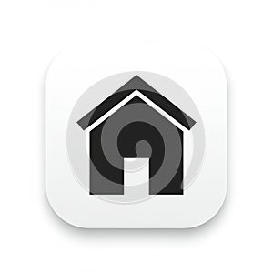 A simple black house icon is centered on a rounded white square background. The icon