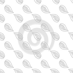 Simple black leaf seamless pattern on white background. Abstract foliage wallpaper